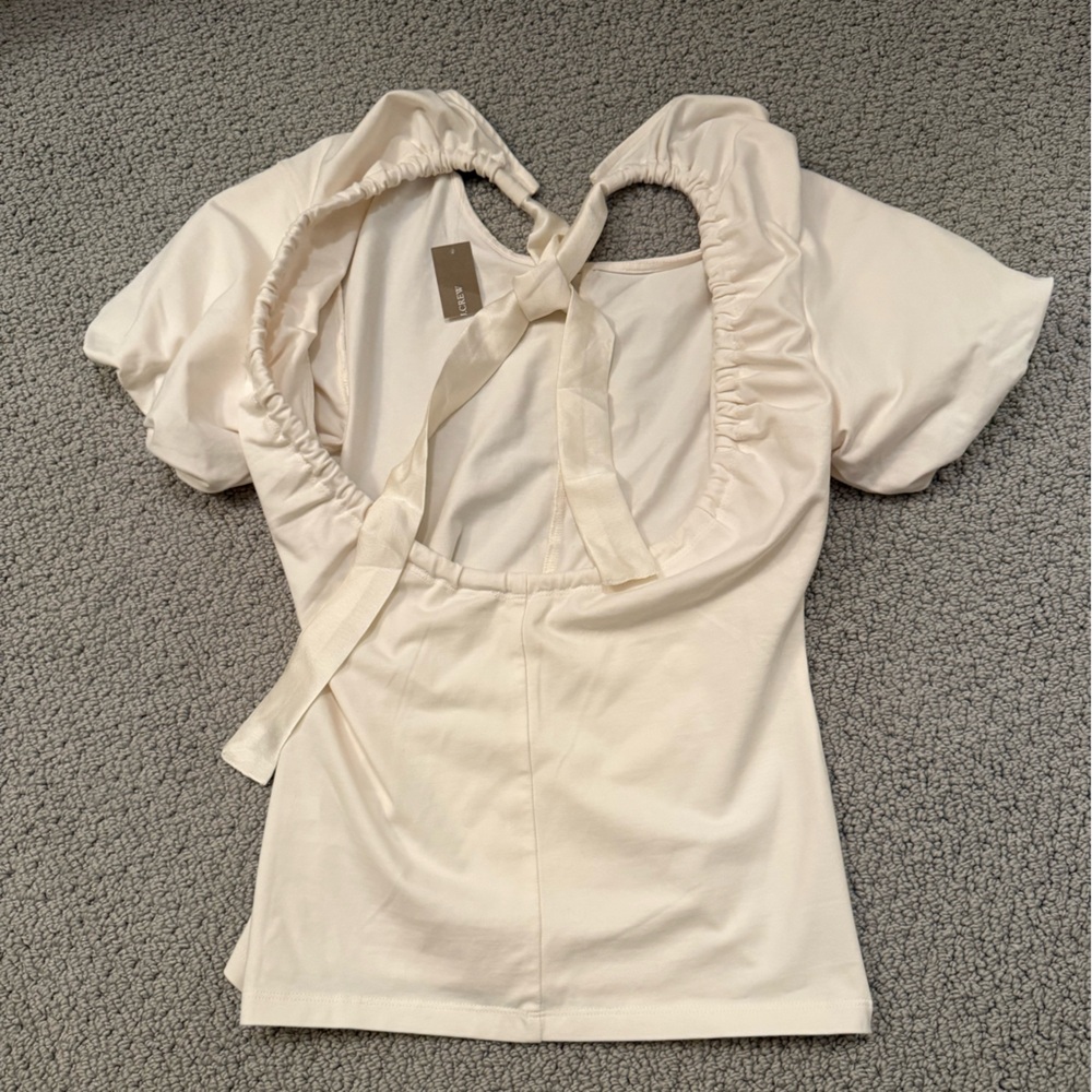 NWT J. Crew Cream Backless Puff Sleeve Top